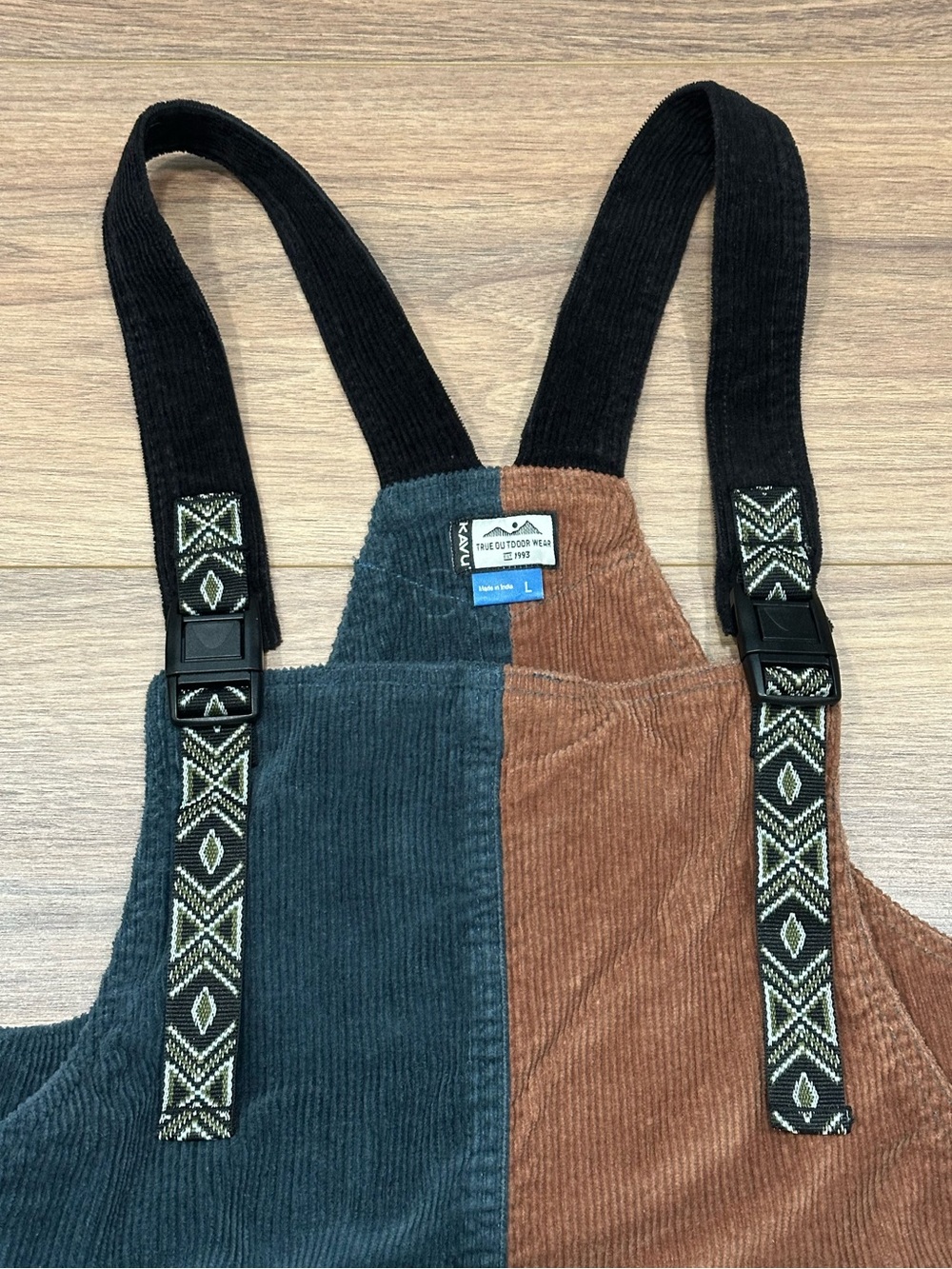 Kavu San Juan Corduroy Overalls in Dusk Bay Teal Blue/Brown/Black Size Large - Picture 4 of 11